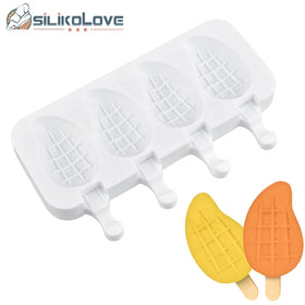 SILIKOLOVE 4 Cavity mango Shape Ice Cream Mold Silicone Popsicle Mold DIY Homemade Ice Pop Mould