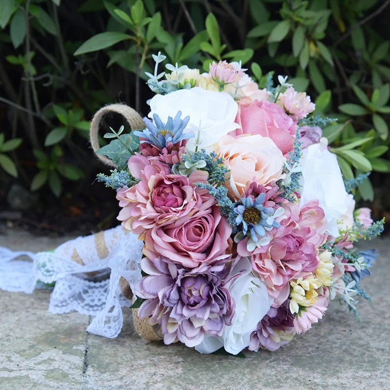 DREA Hot Sale Luxury Reusable Rhinestone Artificial Silk Rose Bouquet Flowers for Wedding Bouquet Bridal