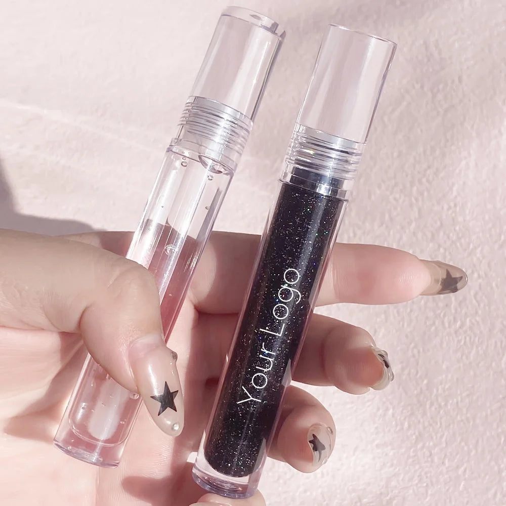 Wholesale High Pigmented Lipgloss Vendor Custom Logo Pigment Clear Black Glitter Shimmer Lip Gloss for Party Birthday