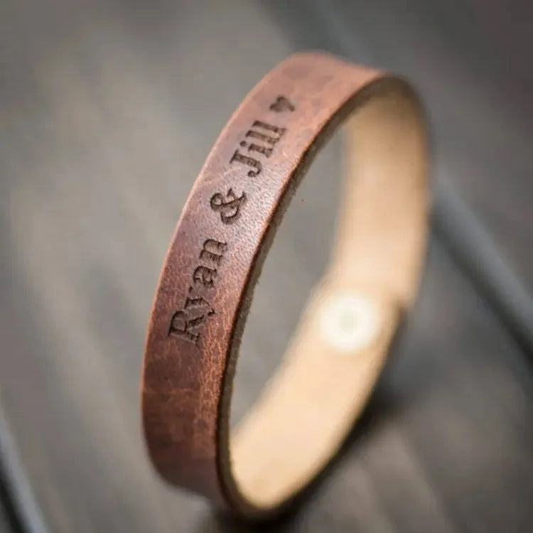 Custom Engraved Leather Bracelet Birthday Gift Fashion Leather Cuffs With Logo