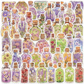 50 Pcs Flowers in a Glass Bottle PVC Self Adhesive Stickers for Draw bar Box Skateboard Phone Case Guitar and Books.