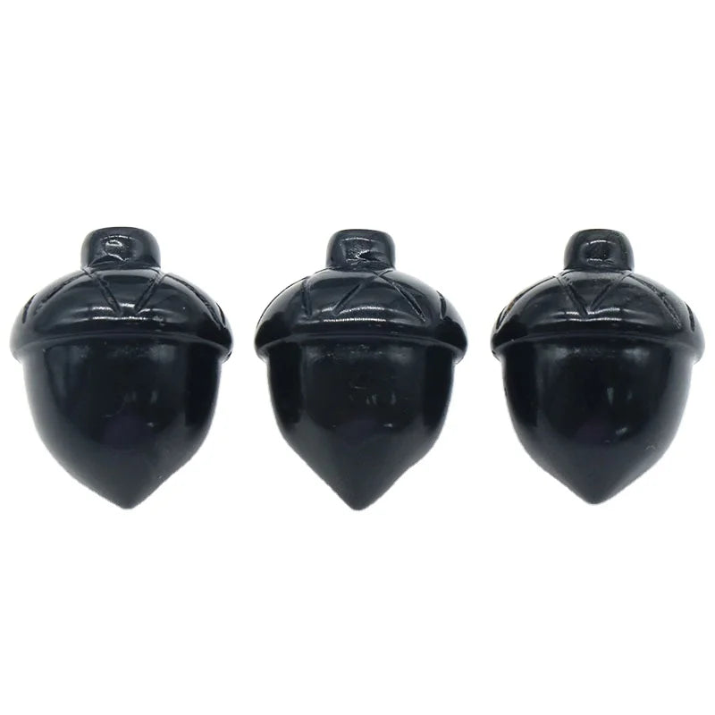 HZ natural gemstone Stone Hazelnut Ornaments Black Obsidian Pine Nuts Carved Home Decoration Crystal Crafts for Christmas