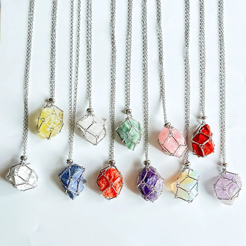 Raw Crystal Holder Necklace Stainless Steel Cage for Stones DIY Adjustable Natural Gemstone Pendant Necklace Jewelry