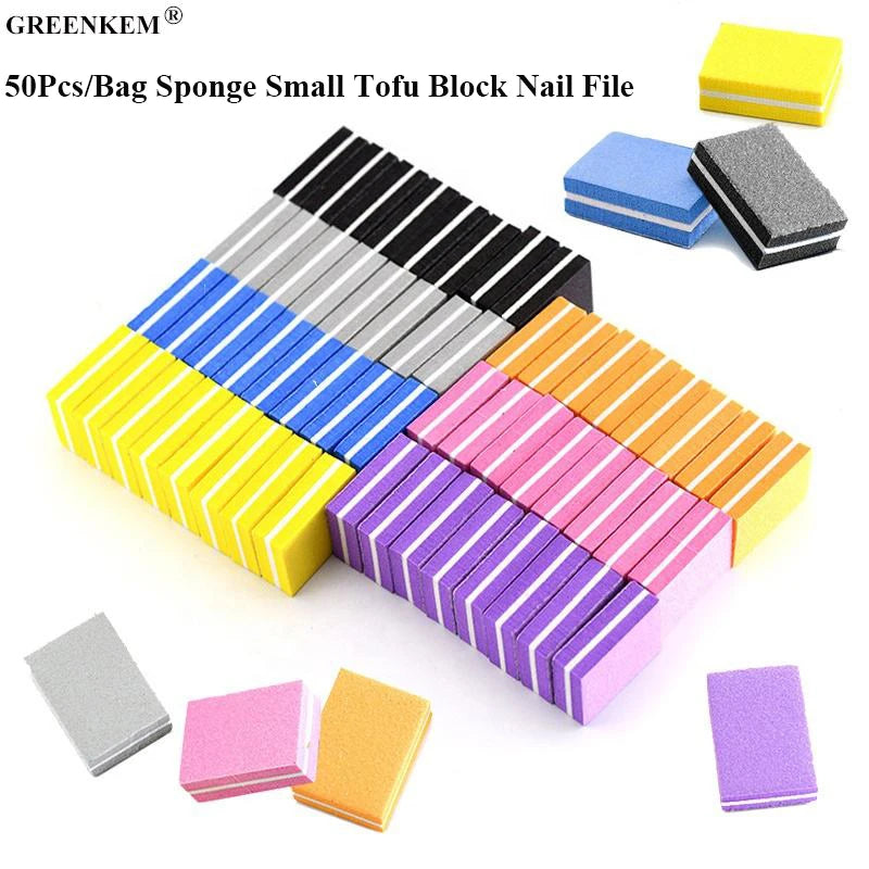 50Pcs/Bag Sponge Small Tofu Block Nail Polish Repair High Elastic Cotton Mini Two-sided Polishing Nail File