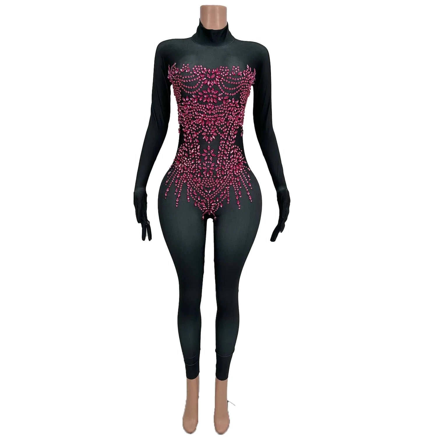 Sihaiyile Sexy Spandex Bodysuit Skinny Rompers Drag Queen Show Festival Outfit Women Club Stage Performance Rhinestone Jumpsuits