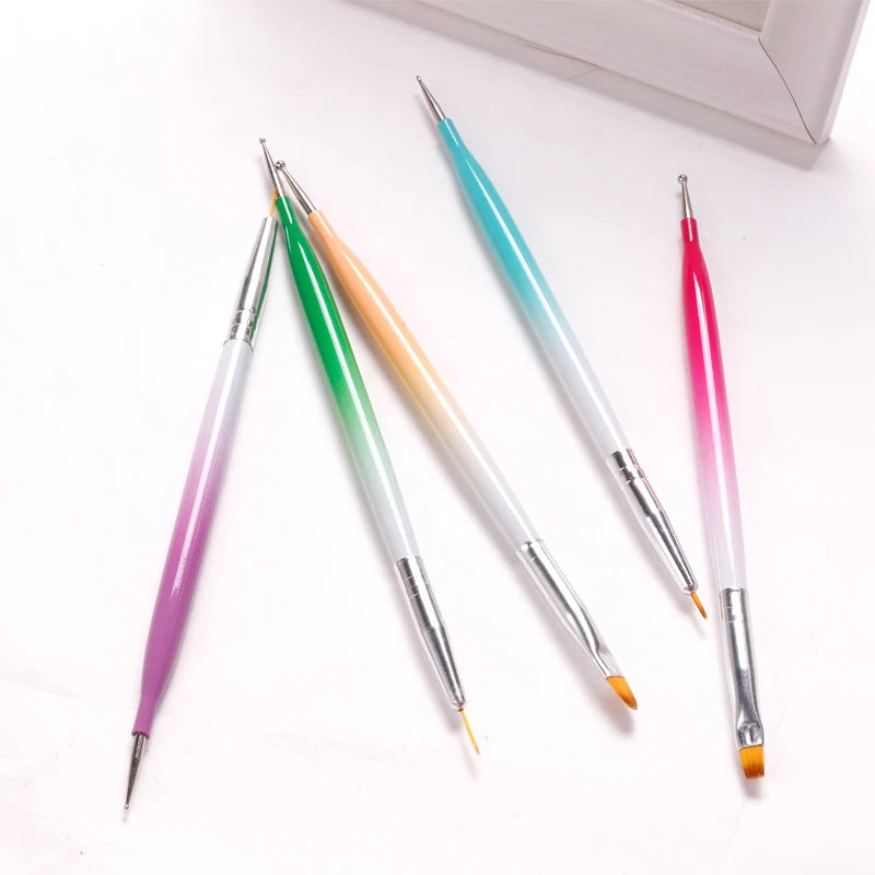 Nylon Double-Headed Nail Art Brush Nail Printing Drawing & Point Drill Pen Dotting Tools for Nail Art
