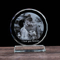 Personalized Round Crystal Photo Frame 2D Laser Engraved Glass Pictures Gifts for Wedding Anniversary Birthday