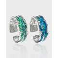 Irregular Geometric Sterling Silver Ring S925 Green Blue Enamel Glazed Opening Ring for Women Girls