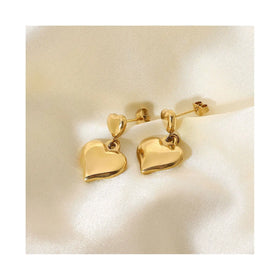 Stainless Steel Smooth Heart Shape Drop Earrings 18K Gold Plating No Fade Waterproof Stainless Steel Heart Earrings
