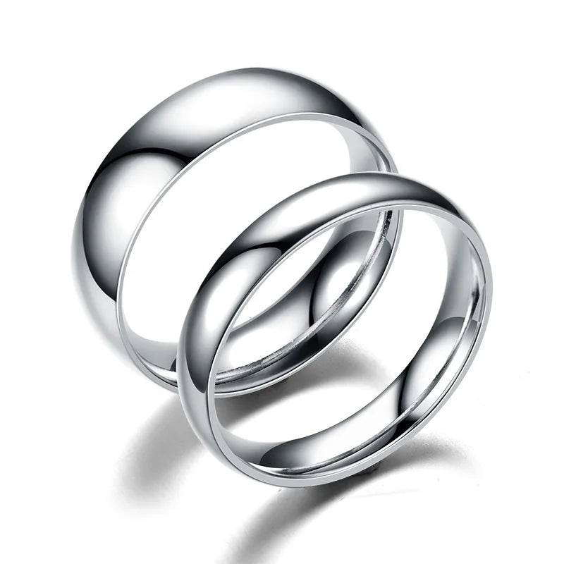 Women Men Simple Classic 4 6 8mm Curved Smooth High Polished Titanium Steel Engagement Wedding Rings Stainless Steel Couple Ring