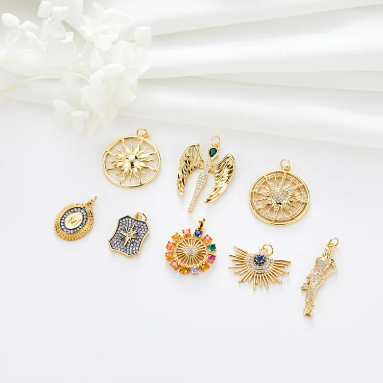 Fashion Cubic Zirconia Sun Star Angel Shape Necklace Charms 14K Gold Plated Fine Jewelry Pendants Charms