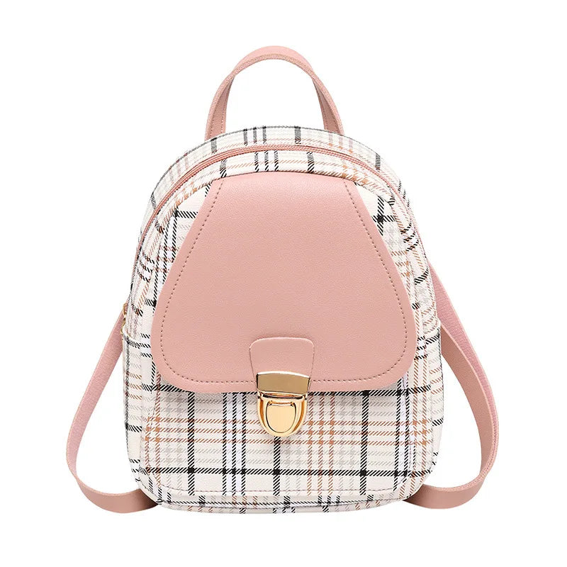 2024 Girls' Backpacks Are Versatile and Stylish with Small Checked Schoolbags Cosmetics Women Bag Female Backpack Mini Zipper