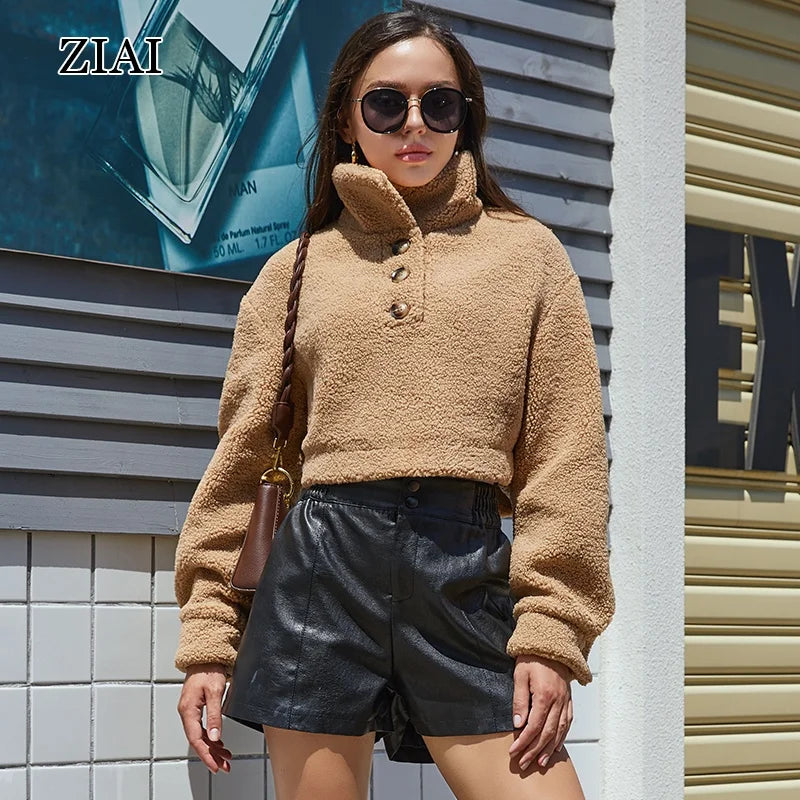 New Arrival Women's Shearling Jacket Winter Fashion Teddy Fur Design Casual Coat Wholesale Crop Top Jacket