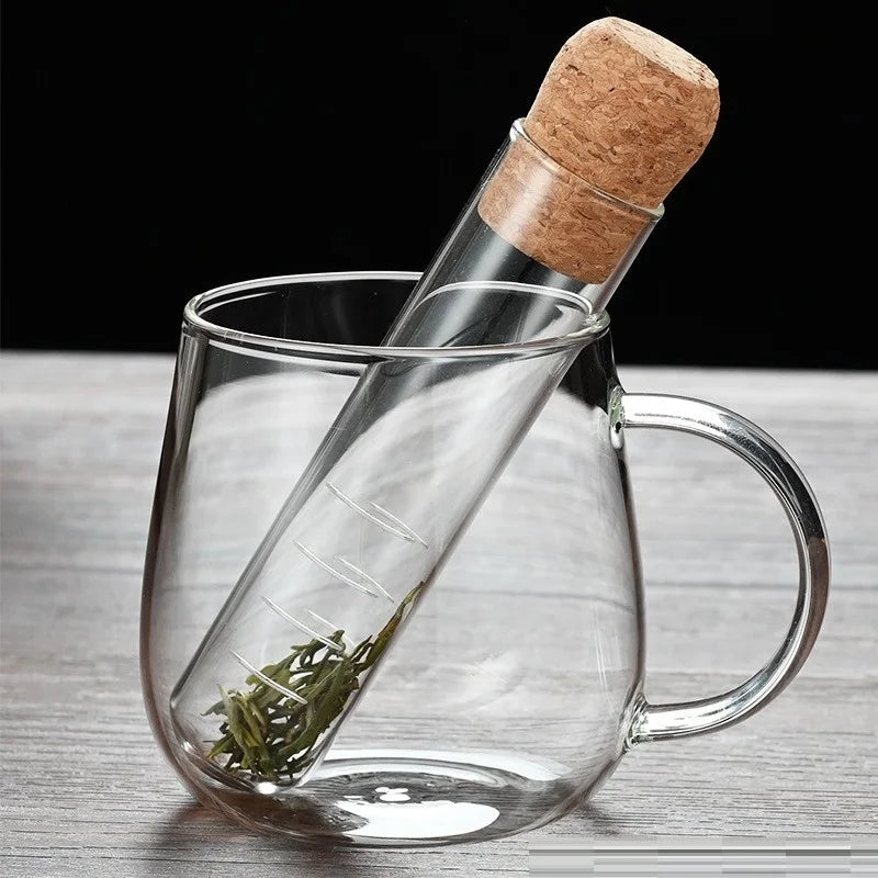 Tube Shape Borosilicate Glass Tea Infuser Strainer With Cork Lid
