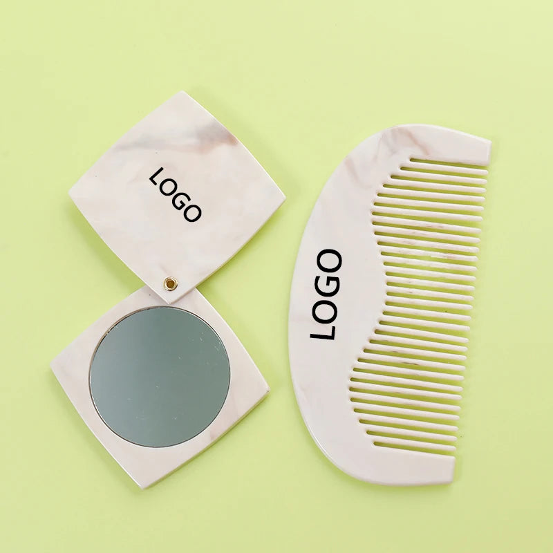 Midairy Custom logo Rectangle Makeup Pocket Coffee Acetate Mirror Men's Mustache Beard Comb Set Hair Styling Tools 12.9cm 4448