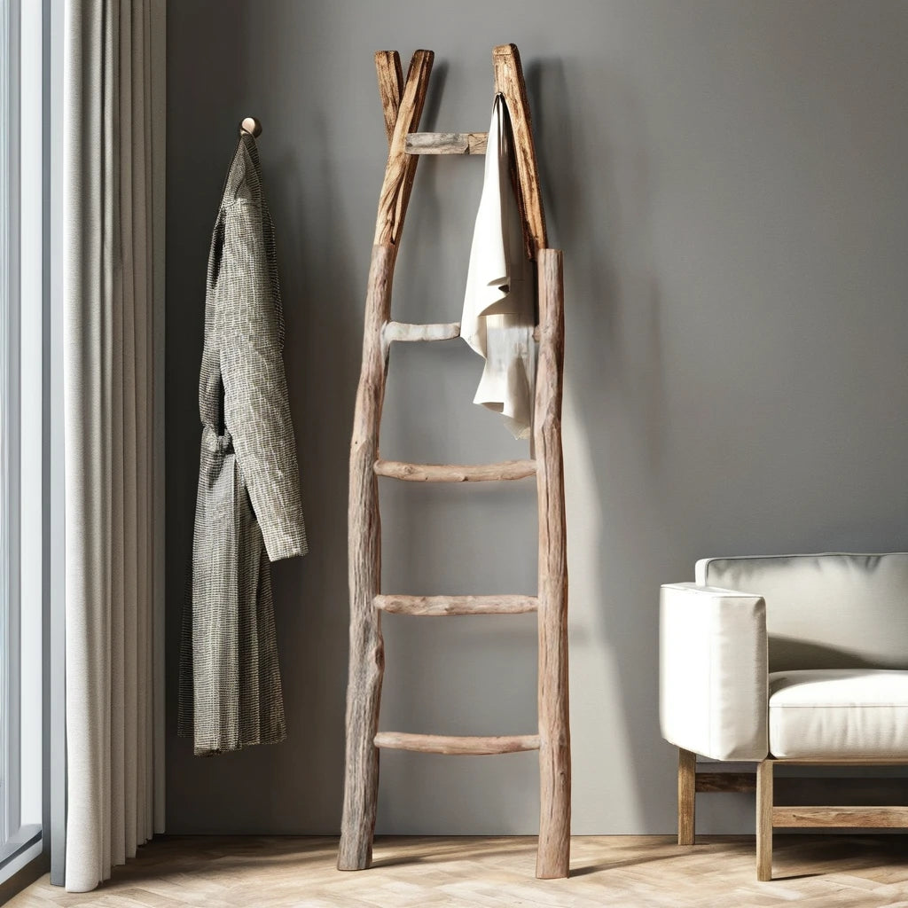 Single-Tier Solid Wood Branch Coat Rack with Storage Space Simple Design for Kitchen Bathroom or Living Room