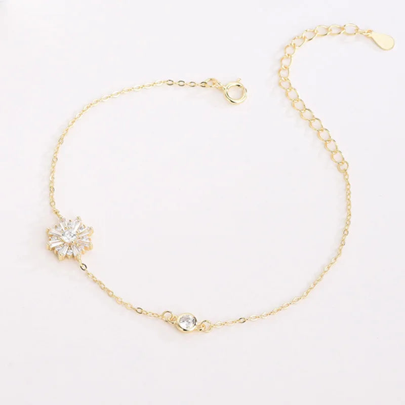 Fashion Jewelry Bracelets 925 Sterling Silver Christmas Snow Flower Charm Bracelet Gold Plated Lucky Bracelets for Women