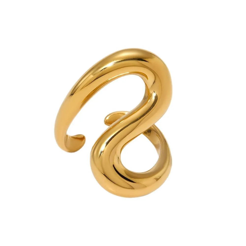Stainless Steel Design Waterproof Jewelry 18k Gold Plated High Quality Polishing Geometric Shape Women Open Ring YF6361