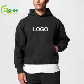 Custom 3D Puff Print Embroidery Logo 320 Gsm Drop Shoulder Plain Gym Hoodie 100% Cotton Manufacturers Blank Unisex Hoodies