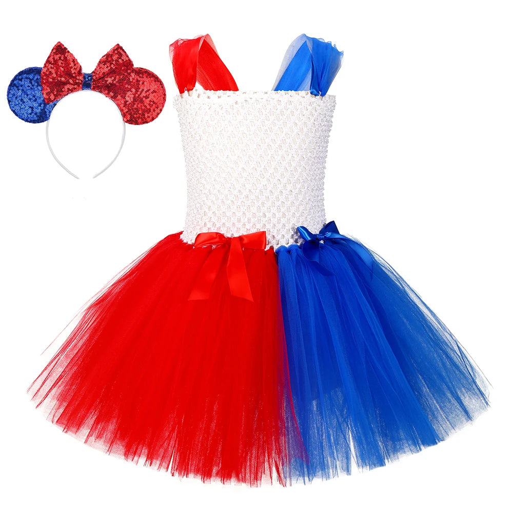 Tutu Dresses Toddler Girl Blue and Red Stitching Party Costumes 4th of July Independence Holiday Tulle Dresses for Girls