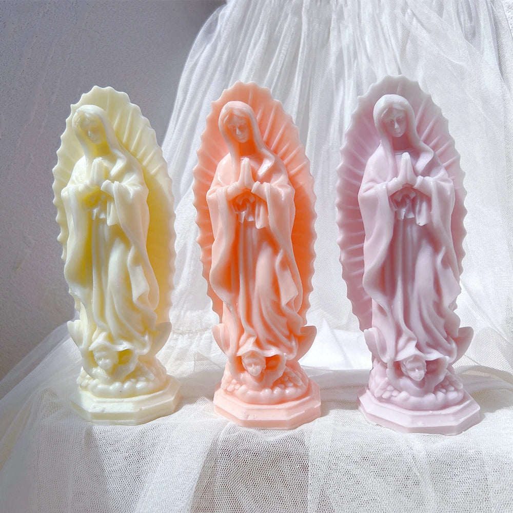 Our Lady Sculpture Gift Virgin Mary Statue Candle Silicone Mold Catholic Blessed Virgin Mother Mary Figurines Candle Mould