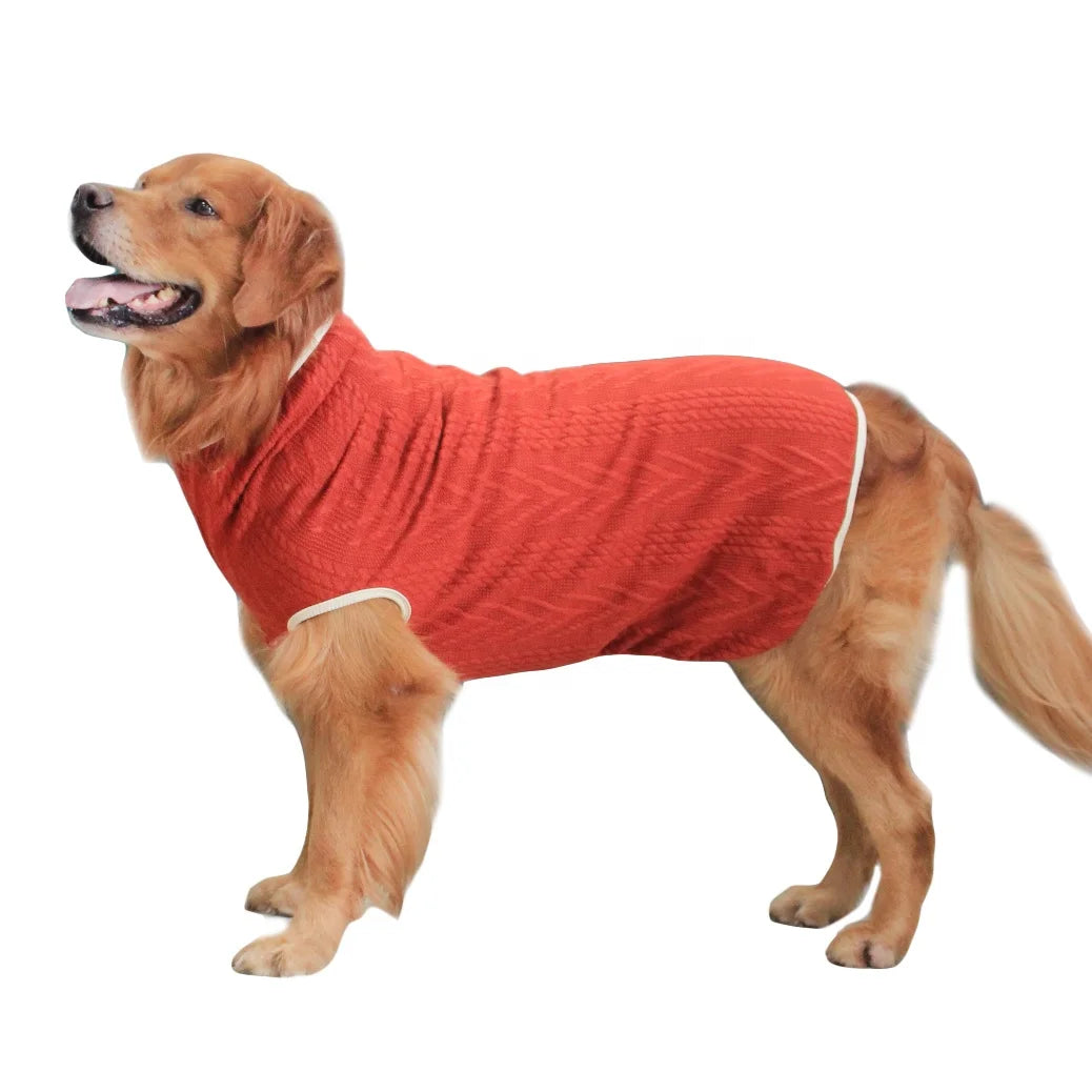 Hot Sale New Style High Collar Retro Solid Designer Dog Sweater Spandex Polyester Red Large Breed Winter