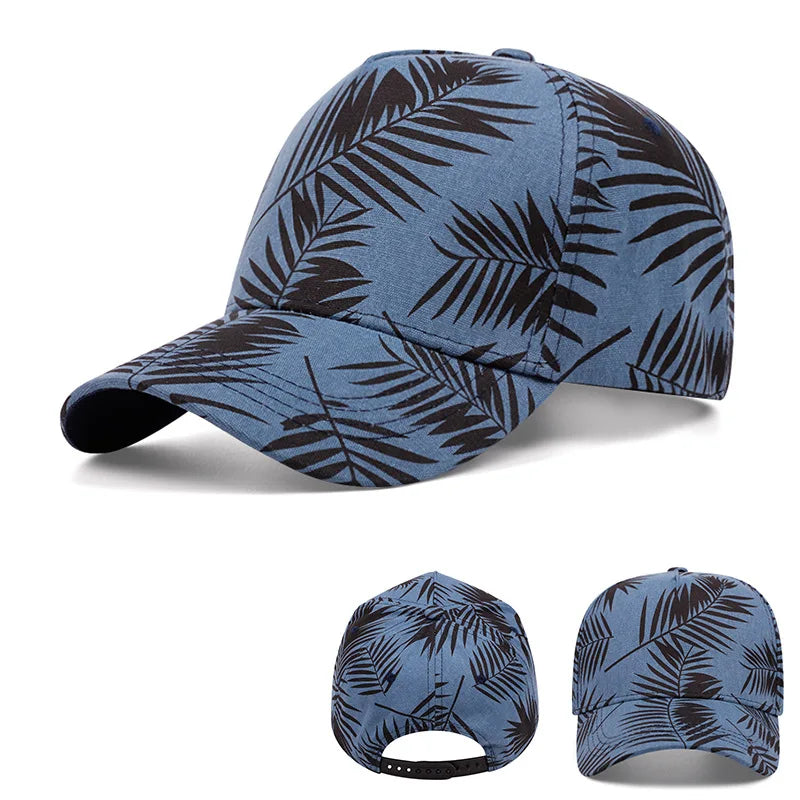 High Quality 5-Panel Baseball Cap with All-Over Print Customizable Leaves Pattern Tropical Style