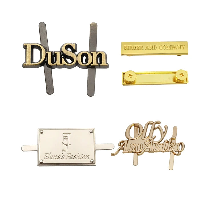 Wholesale Engraved Brand logo Metal Label Tags Custom Metal Name Plates With Pin for Handbags