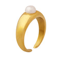Titanium 316l Stainless Steel Gold 18k Plated Open Cuff Freshwater Pearl Bead Finger Ring Jewelry Luxury Rings