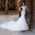 Retro Full Lace Wedding Dresses 2026 Long Sleeves Sweep Train Bridal Gowns Elegant V Neck Covered Button Robe Designer