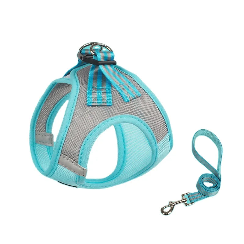 Custom Dog Cat Harness with Leash Breathable Puppy Mesh Vest Adjustable Reflective Pet Harness and Leash Set for Pet Dog Cat
