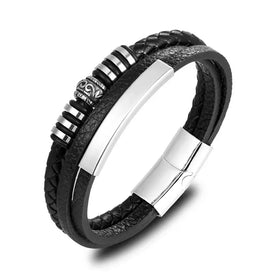 Women's Gold Plated Titanium Steel Genuine Leather Braided Bracelet With Stainless Steel Magnet Buckle for Wedding Occasion