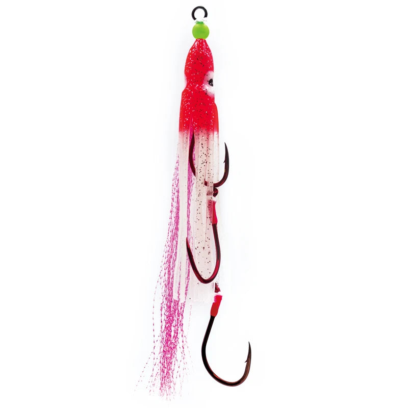 4/0# 6/0# 8/0# Triple Red Octopus Hooks Assist Luminous Offshore Fishing Soft Lures with Squid Skirts