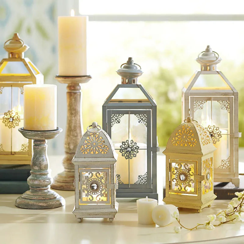 Chinese Style Iron Glass Retro Candle Table Courtyard Floor Large Outdoor Wind Lamp Portable Lamp Wedding Lantern Decoration