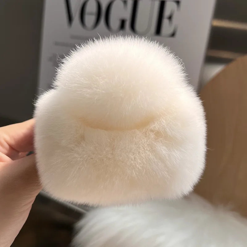 Korean 9cm Soft Rabbit Fur Hair Claw Clip Ponytail Holder Shark Claw Clamp for Women Lady Plush Winter Fluffy Headwear Gripper