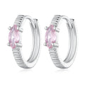 Fashion Factory 925 Sterling Silver Pink Horse-eye Zircon Ear Buckles Stripe Pattern Hoop Earrings for Women Fine Jewelry BSE801