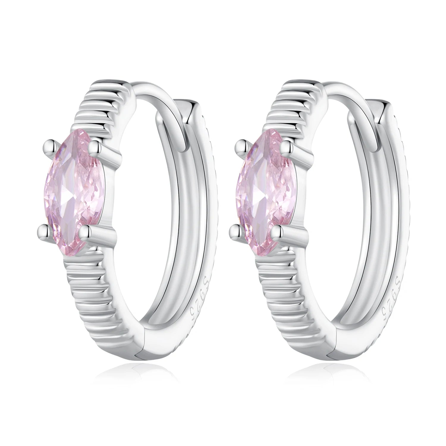 Fashion Factory 925 Sterling Silver Pink Horse-eye Zircon Ear Buckles Stripe Pattern Hoop Earrings for Women Fine Jewelry BSE801