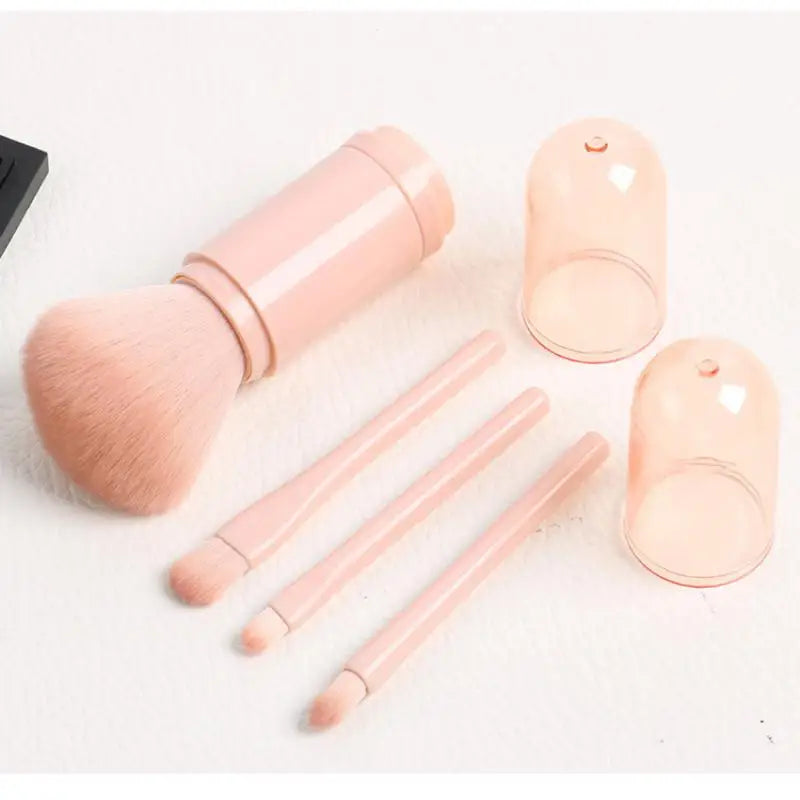Gmagic 5 in 1 Mini Pink Synthetic Hair Face Makeup Brush Set with Loose Powder Brush Durable Travel Portable for Women