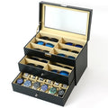 Leather 12 Piece Eyeglasses and 12 Watches Storage and Glasses Display Drawer Lockable Case Organizer