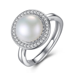 Exaggerated Classic Retro Design 925 Sterling Silver Big Pearl Ring Small Zircon Inlaid Freshwater Pearl Finger Ring