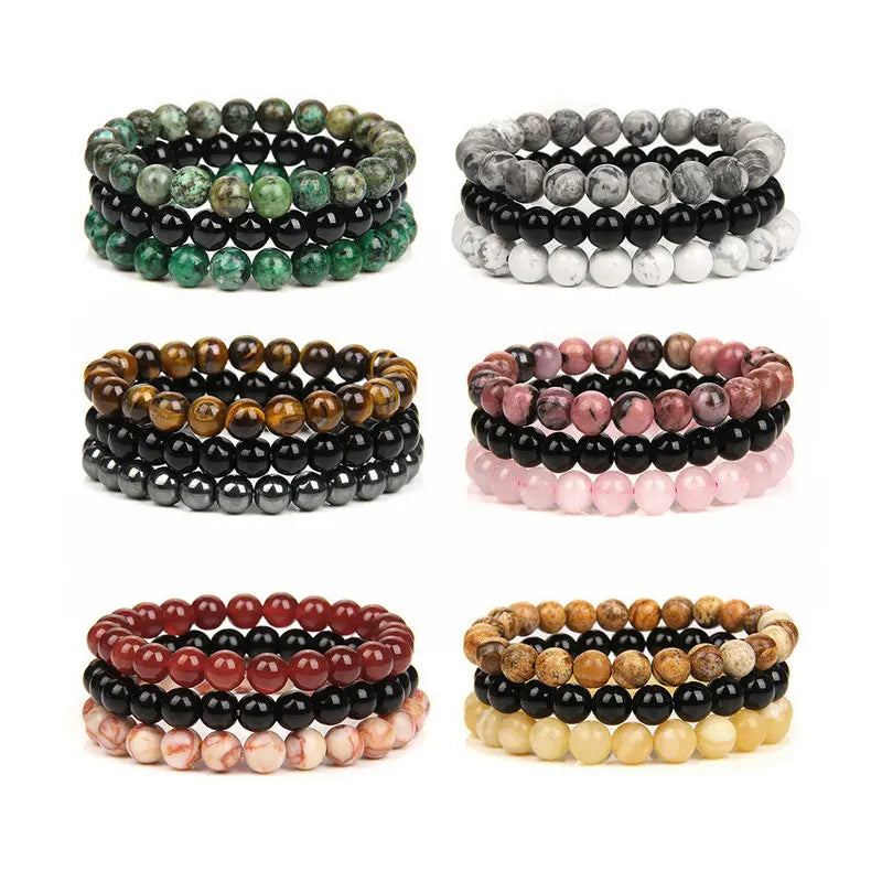 3pcs/set Natural Stone Crystal Bracelet 8mm Turquoises Rose Quartz Beads Bracelet  Beaded Healing Energy Bracelet for Women Men