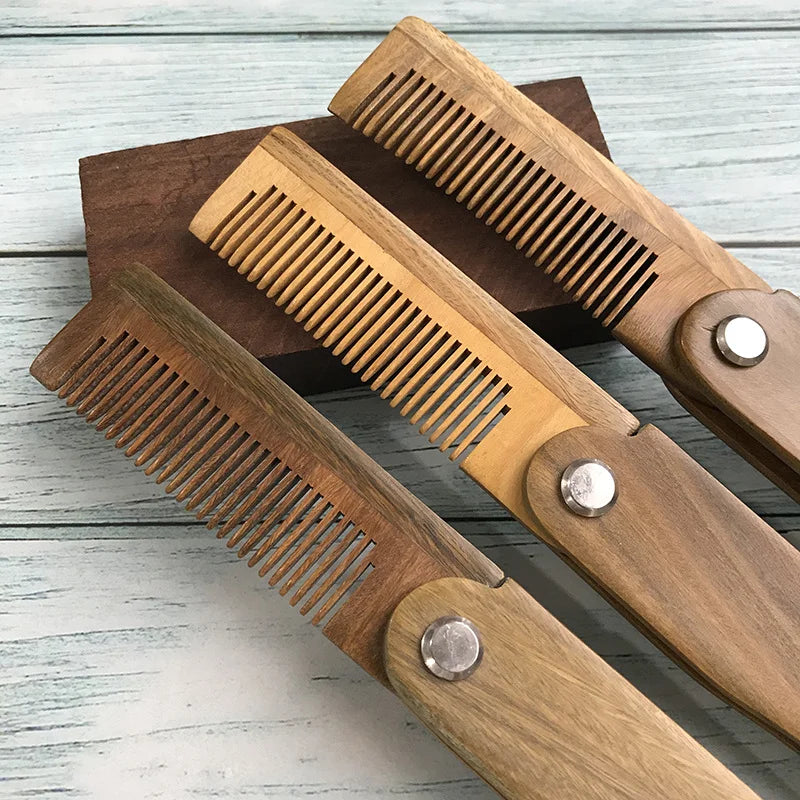 High Quality Factory Wholesale High Quality Men Beard Care Wooden Folding Green Sandal Wood Beard Comb