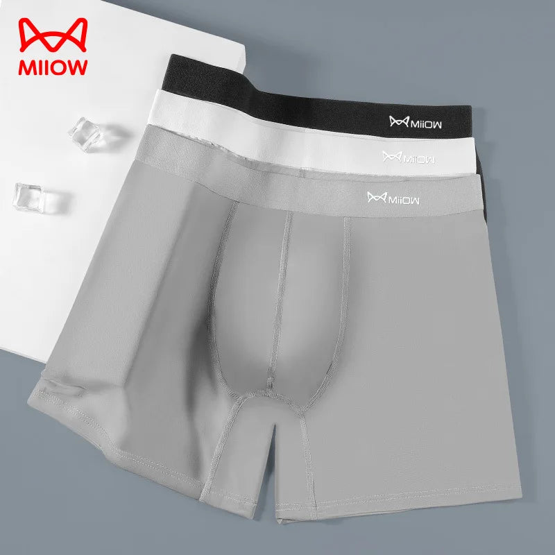 Miiow Ice Silk Mens Underwear Quick-Drying Sports Run Men's Breathable Long Leg Boxer Brief Undies