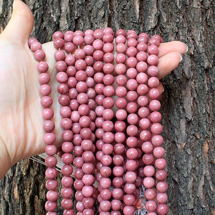 Bulk Gem Stone Loose pink Red Quartz Stone Beads Round Healing Crystal Loose Gemstone Beads Rhodonite for Jewelry Making