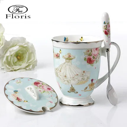 Bone China Mug with Lid with Spoon Jumbo Mug