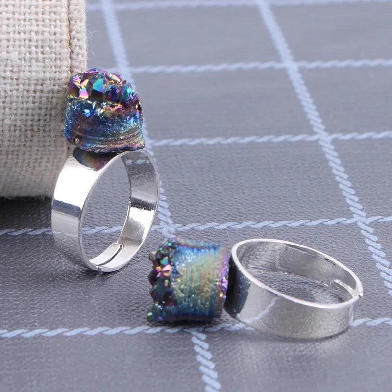 Fashion Natural Agate Titanium Coated Colorful Ring Adjustable Knuckle Finger Open Ring