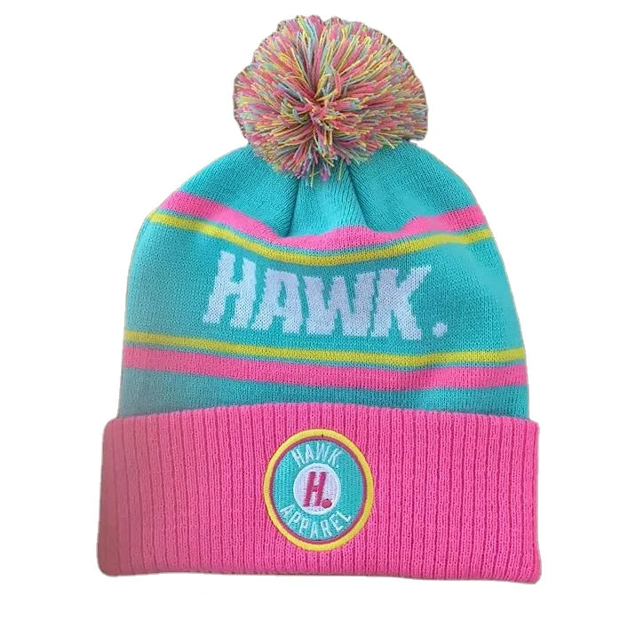 Custom Wholesale 3D Embroidery Logo Patch Acrylic Cuffed Winter Hat Thick Knit Common Jacquard Letter Unisex Adult Ski Sports