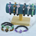 CSJA Wholesale Natural Gemstone Bracelets Yoga Inspiration Amethyst 8mm Crystals Energy Stone Beads Pyramid Bracelet Women H141