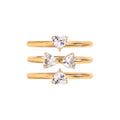 N&S 18K Gold Stainless Steel Heart Clover Stacking Rings for Women Elegant Set of Three with White Zircon