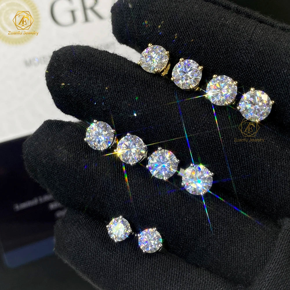 Factory Custom GRA Certified 5mm 6.5mm 8mm Vvs Moissanite Diamond Earring 925 Sterling Silver 1ct Solitaire Stud Earrings